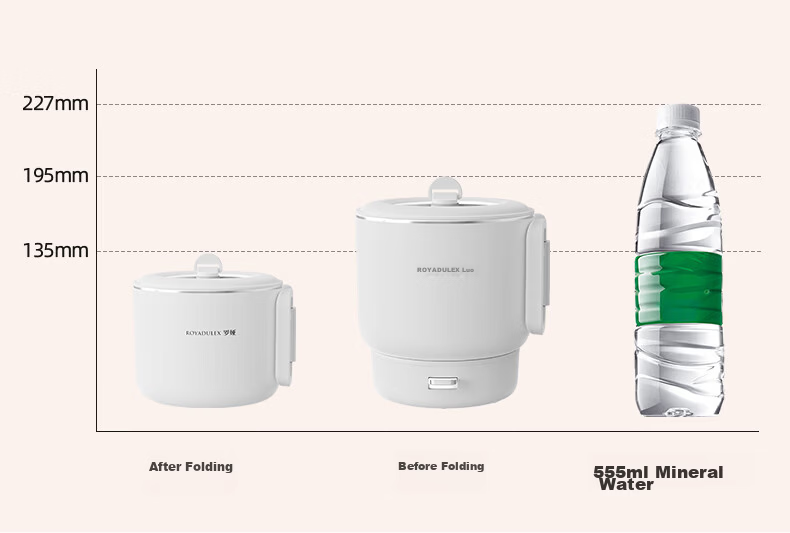 ROYALTY LINE Portable Electric Cooking Pot Foldable 304 Stainless Steel Travel Pot 1.2L Dormitory Split Multifunctional Small Electric Cooker for 1-2 People White with Steaming Rack 10