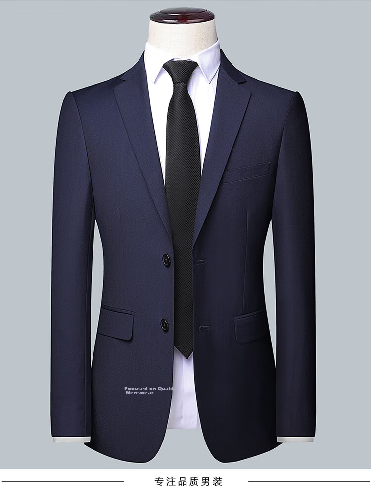 ROMON Men's Suit Set, Small Suit Jacket, Professional Formal Wear, Slim Fit Casual Groomsman Suit, Navy Blue 6XL 14