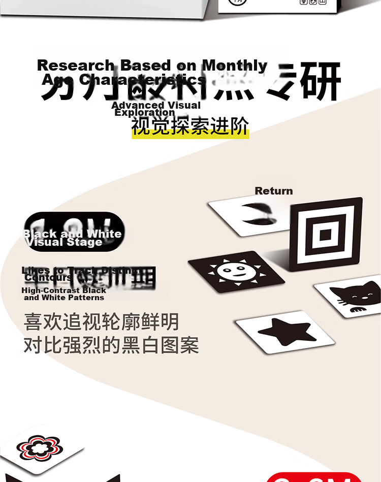 COODORA Black And White Card for Infants 0-3 Months, Tracking Card, Newborn Early Education Visual Stimulation Card, Large Size Matte Gift 3