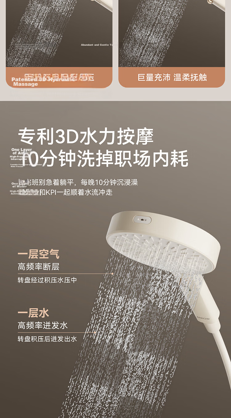 ARROW Handheld High-Pressure Shower Head with Adjustable Back Spray and Multiple Settings 6