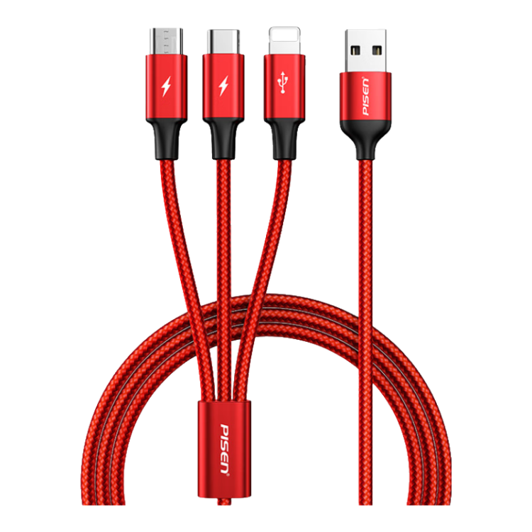 Pisen 3-in-1 Data Cable Apple Type-C Android Car Charger Fast Charging Cable Compatible with iPhone 17/16/14 Xiaomi Oppo Vivo Huawei Mate60/P70