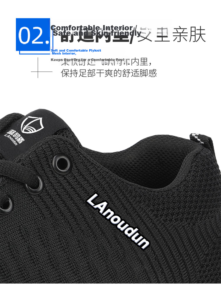 Lanoudun Safety Shoes for Men, Summer Breathable Ultra-Light Anti-Smashing Steel Toe Anti-Puncture Soft Sole Safety Work Site Shoes D9159N 44 14