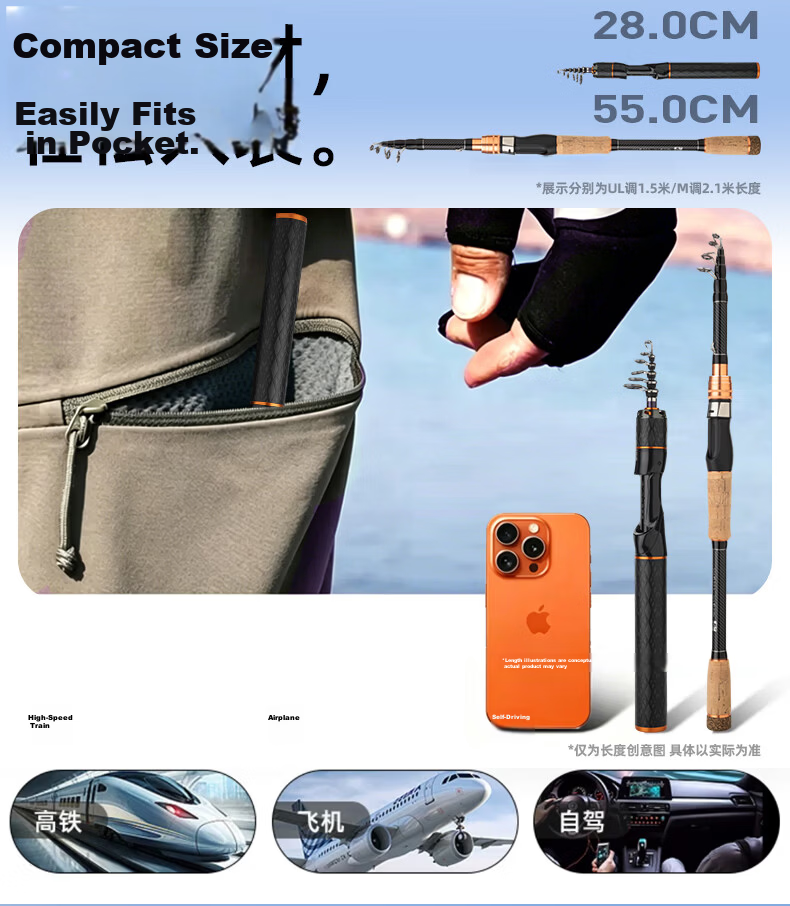 GW 1.68m UL Adjustable Tiansun Telescopic Micro Lure Fishing Rod Ultra-Short Section Portable Lure Rod Fishing Gear 7