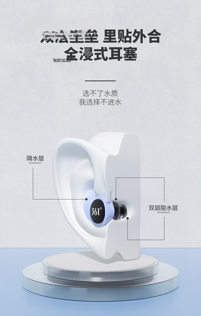 361° Swimming Earplugs Waterproof Anti-Slip Earplugs for Men and Women Diving Accessories Gray Blue 5