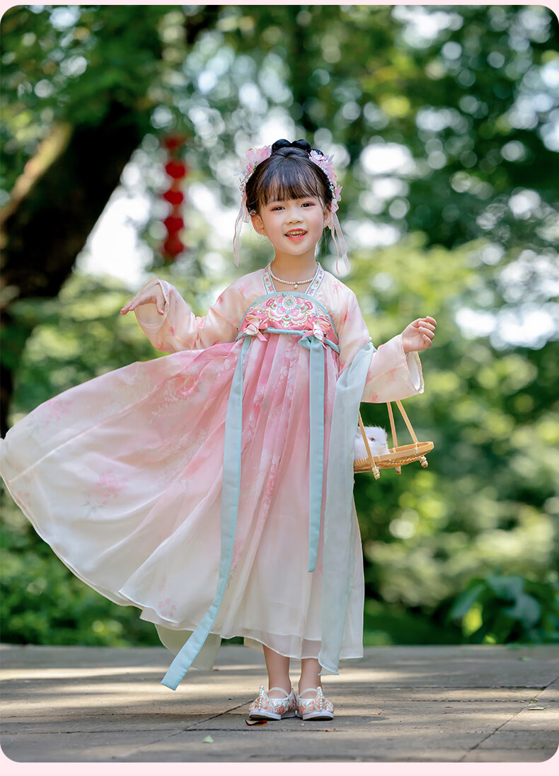 Menghu, Mo Green, Hanfu Girls' 2026 Autumn Chinese Style Children's New Ru Skirt Dress, Ancient Costume Princess Dress, Pink, Size 140 14