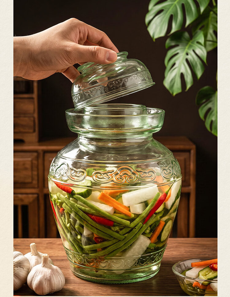 Baijie Glass Kimchi Jar 5 Jin Thickened Sealed Round Mouth Pickle Crock Fermentation Jar Egg Pickling Jar Wine Fermentation Glass Bottle 5