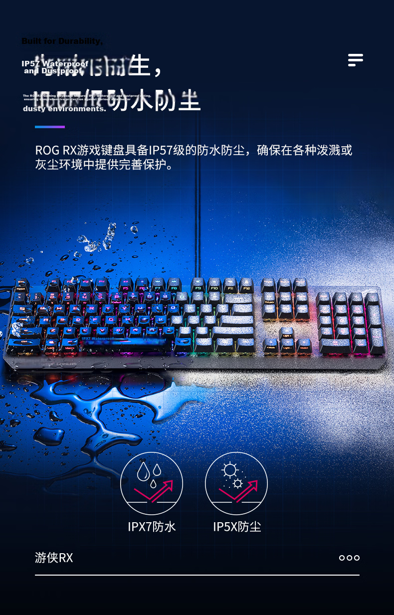ROG Warrior 2 RX Mechanical Keyboard Wired Gaming Keyboard with RX Blue Switches RGB Backlight Black Myth: Wukong/LPL Waterproof And Dustproof Keyboard 104 Keys Black 9