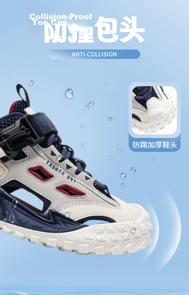 7-PE Boys' Sandals 2026 Summer New Outdoor Breathable Closed-Toe Soft Sole Kids' Sports Creek Shoes for Big Boys 7