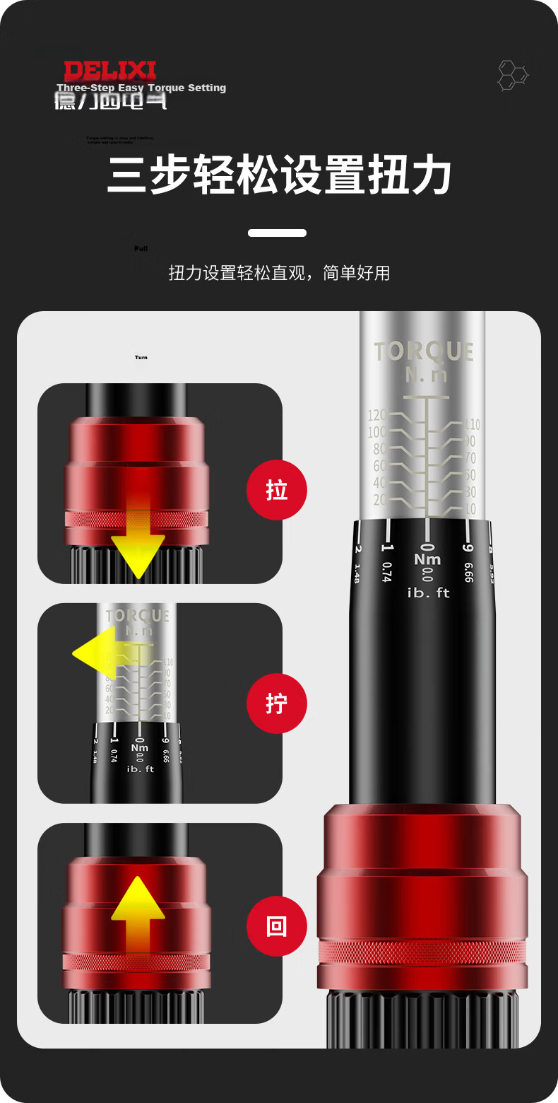 DELIXI Torque Wrench, High-Precision Torque Wrench, Kilogram Plate, Adjustable Spark Plug Wrench for Auto Repair 13