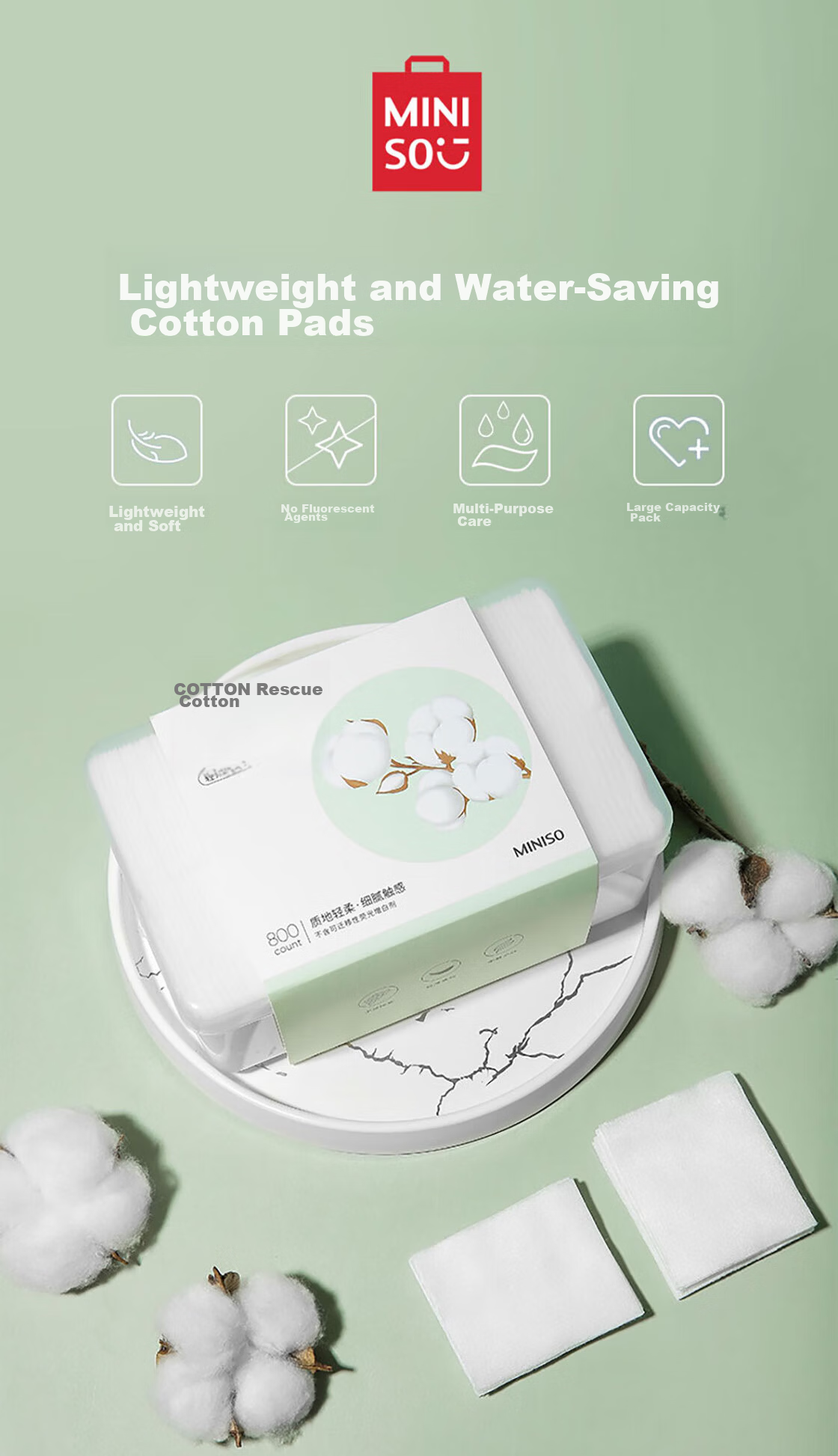 MINISO Cotton Pads for Makeup Removal, Wet Compress, Dual-Use for Dry And Wet Application, Skin-Friendly, 150 Pieces * 2 Boxes 1