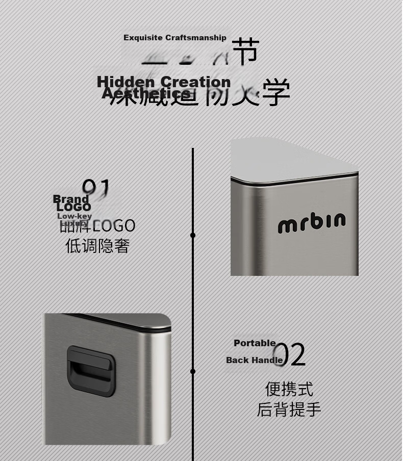 Mr.Bin Living Room Stylish Trash Can Kitchen Pedal Covered Large Household Stainless Steel Bathroom Luxury 15L Gray 17