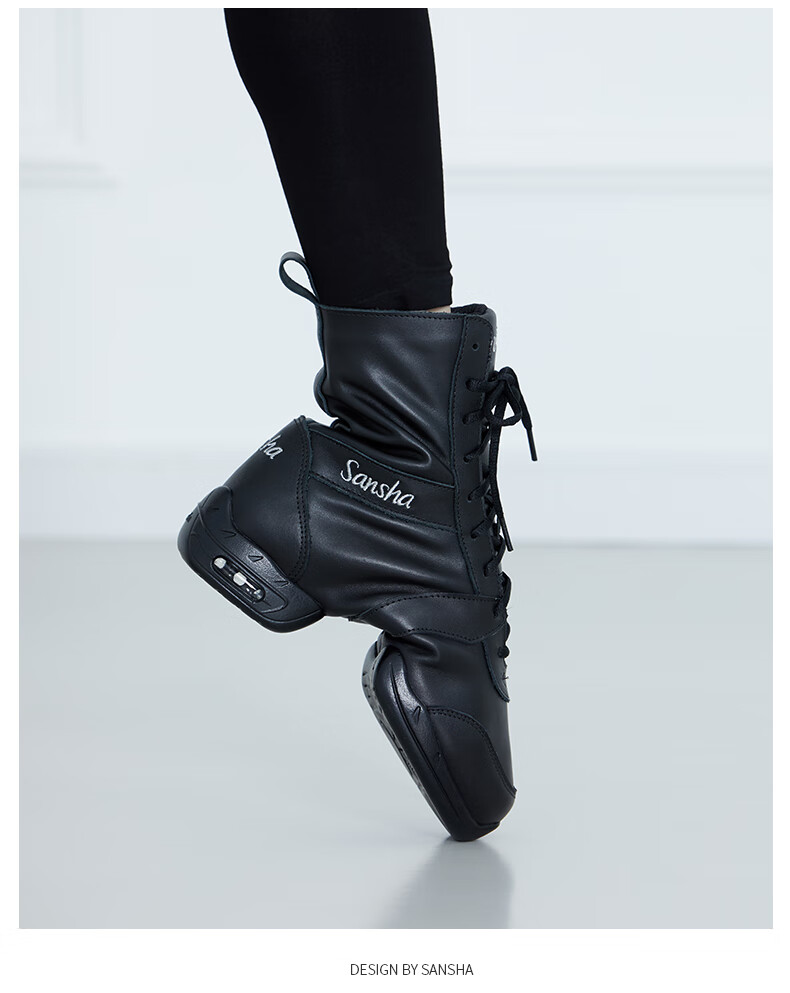 Sansha Imported Leather Dance Sneakers with Soft Soles, High Tops for Square Dancing, Jazz Dancing, Modern Dance P99 Black Size 35 4