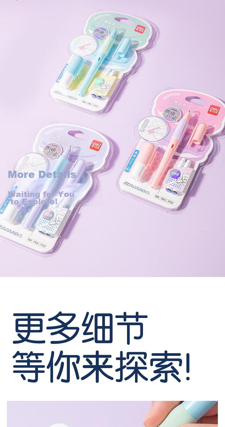 Deli Erasable Thermal Student Posture Correction Fountain Pen, Erasable Mistakes without Leaving Marks, Children's Beginner Handwriting Practice Posture Correction Fountain Pen (1 Pen with 2 Erasable Crystal Blue Ink Cartridges And 1 Pen Filler), SF542 6