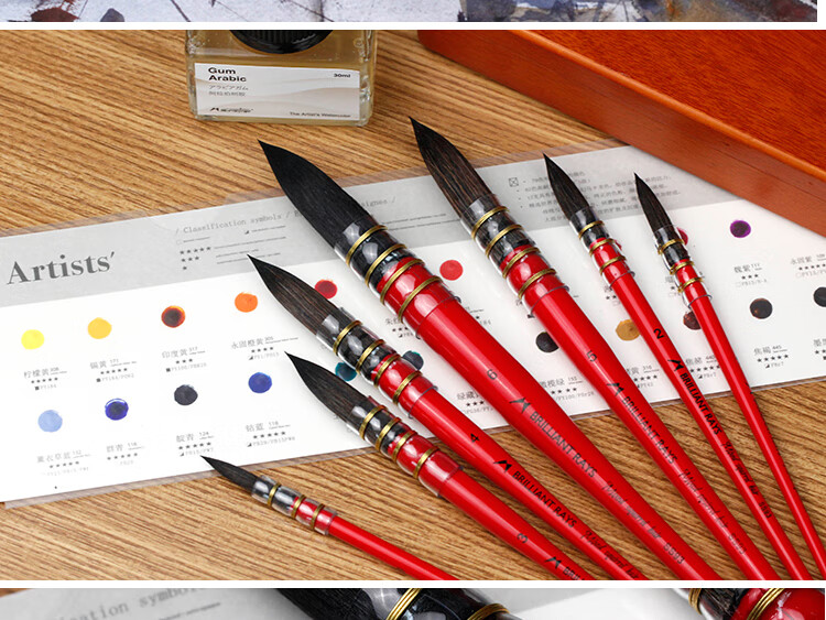 MAIRTINI Red Chubby Watercolor Brush, Squirrel Soft Bristle Absorbent Painting Brush, Academy Grade No. 3 Single Piece SS93-03 24