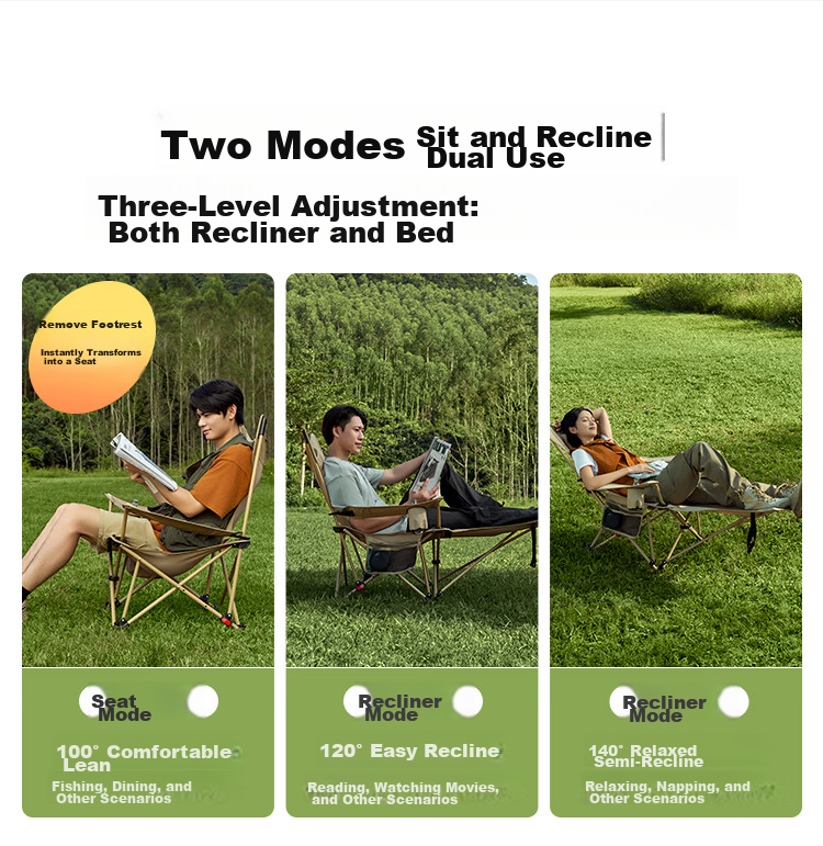 JD Jingzao Foldable Reclining Chair Dual-Use Lightweight Outdoor Camping Adjustable Fishing Nap Chair Sand Color 4