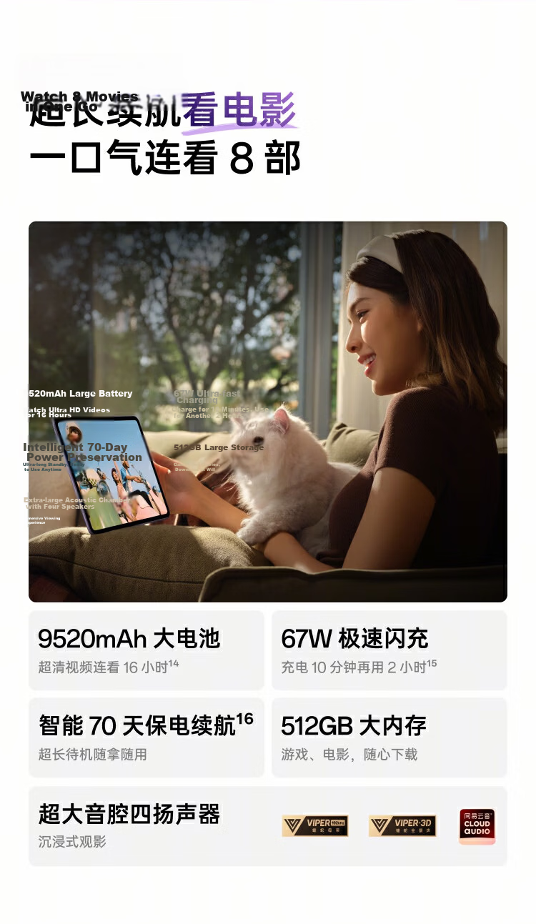 OPPO Pad 3 11.61-Inch Tablet, 8GB+256GB, Aurora Purple, Office Gaming Learning Entertainment OnePlus Tablet, Subsidies Available 14