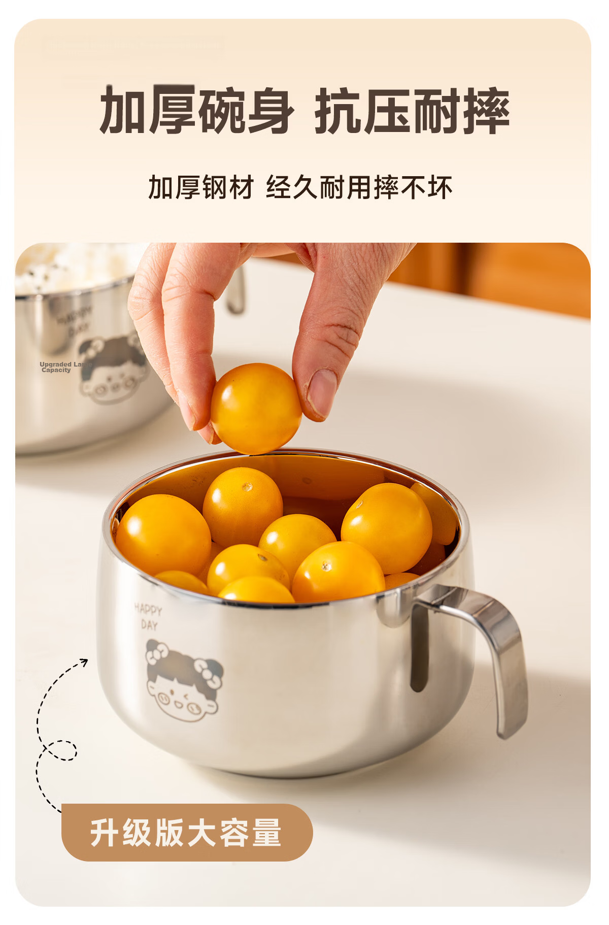 Onlycook 316L Stainless Steel Double-Handle Covered Baby Food Bowl with Suction Base, Infant And Toddler Tableware - Lion Design 550ml 10