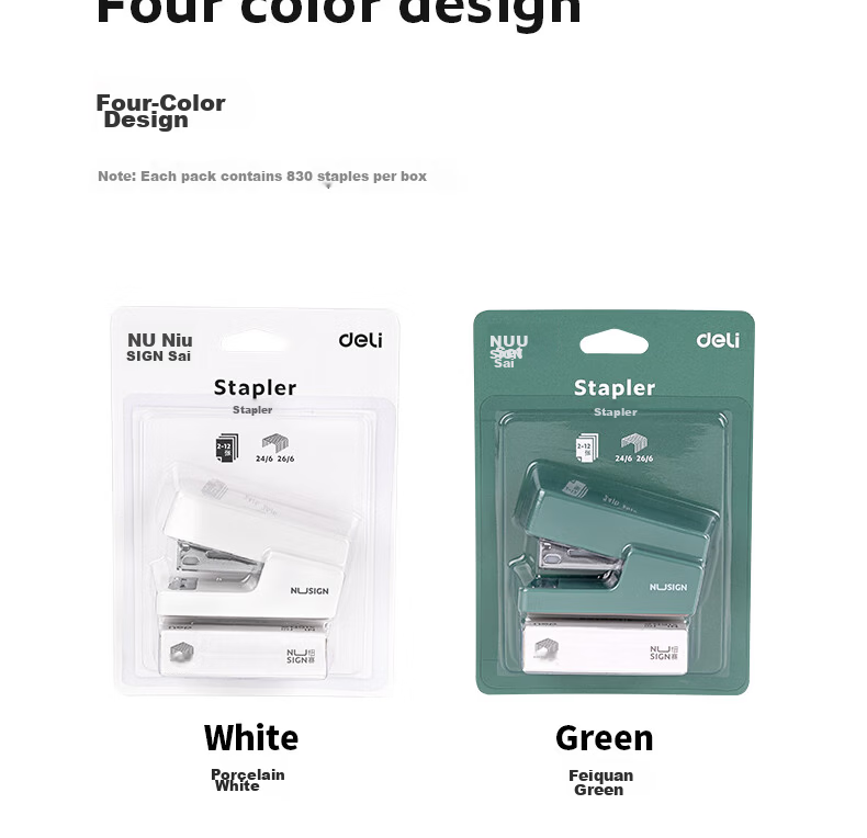 Deli Mini Stapler for Students, Compact Office Stapler, Portable Handheld Binding Machine, Small Size, Includes 830 Staples, Green NS083A 12