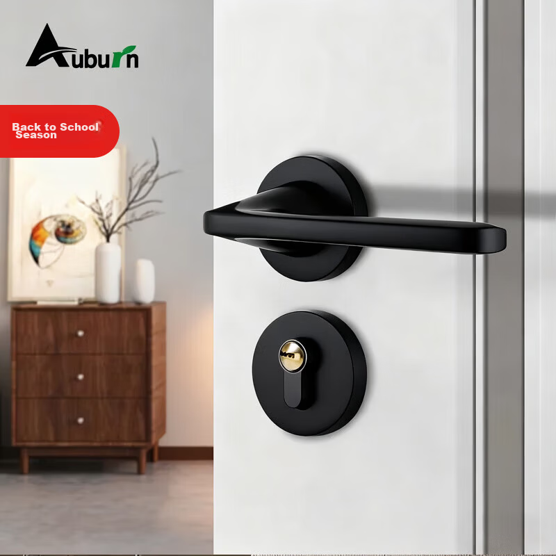 Auburn Handle Lock Split Indoor Bedroom Door Lock Silent Lock Body Copper Core Copper Key Door Lock A-19 Black