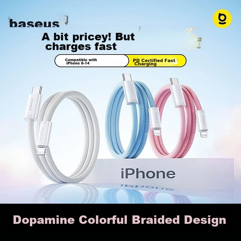 Baseus Apple Data Cable Fast Charging PD30/20W Lightning Braided Cable for iPhone 14/13/12 Pro Max/11/XS Car Phone 2M White