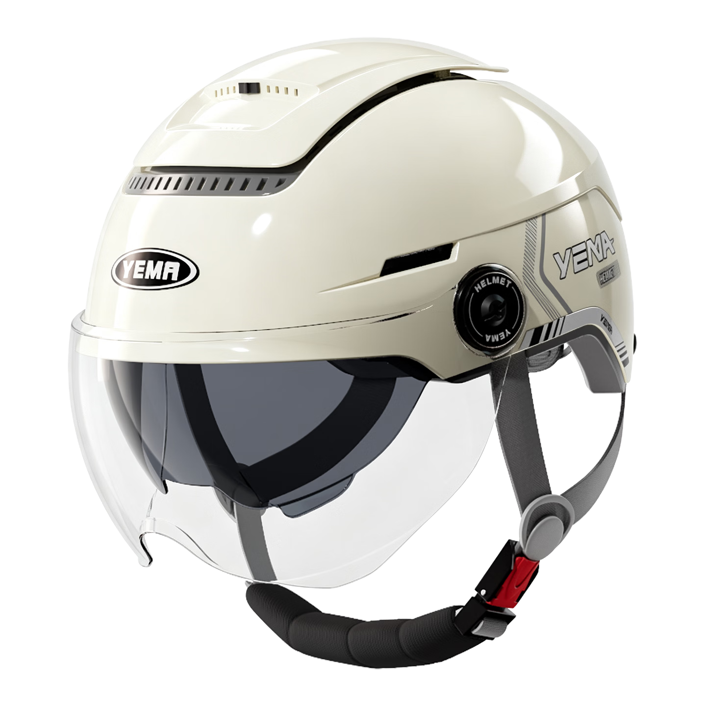 YEMA 3C Certified Electric Vehicle Helmet, Unisex Motorcycle Half Helmet, Summer Sun Protection, Dual Visor, Zero-Feel Ventilation, All-Season Universal Electric Scooter Safety Helmet 370S, Khaki White with Transparent Short Visor
