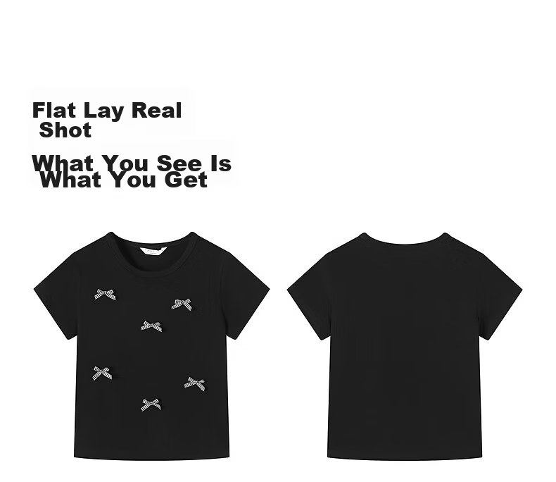 TonLion 2026 Summer New Short Sleeve T-Shirt for Women Black Bow Design Casual Early Spring Youthful Style 2