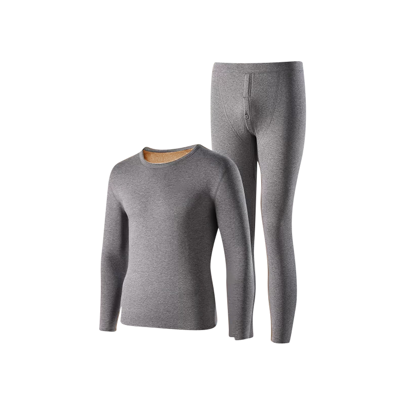 Nanjiren Men's Thermal Underwear Fleece-Lined Thickened Set for Young, Middle-Aged And Elderly, Autumn Top And Bottom, Men's Thermal Clothing And Pants, Light Gray, 4XL