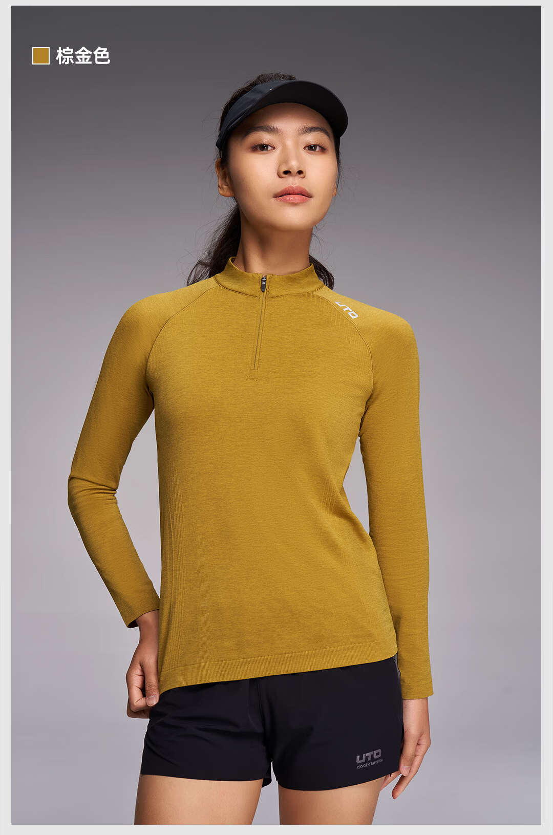 UTO Half-Zip Sports Quick-Dry Long Sleeve T-Shirt for Men and Women Outdoor Running Hiking Top Classic Black (Women's) M 24