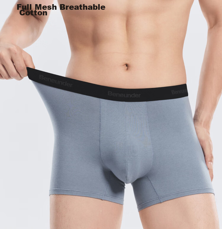 Banana Under Men's Breathable Mesh Cotton Boxer Briefs 100% Cotton Gusset Antibacterial Summer Sports Underwear 1