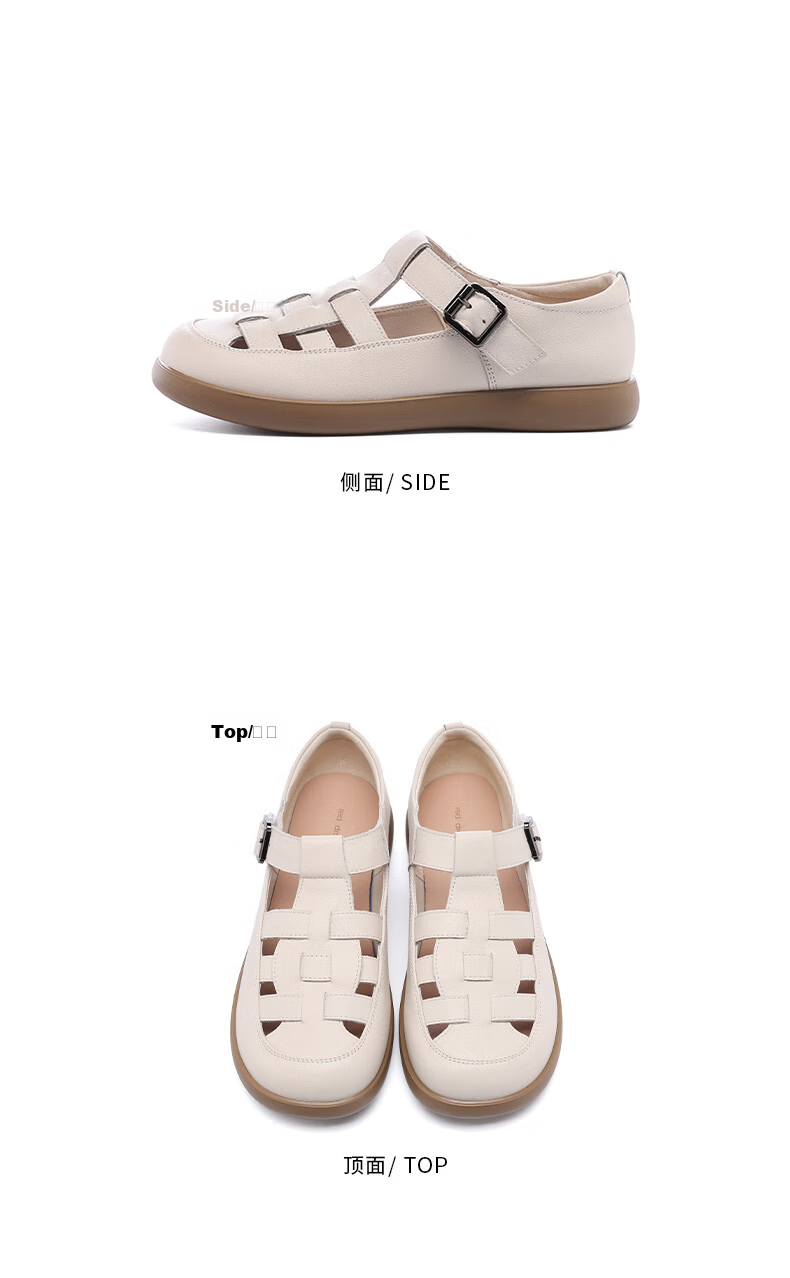 RED DRAGONFLY Women's Leather Shoes, Summer Soft-Soled Comfortable Sandals, Flat Soft Leather Hollow-Out Shoes for Women, WTB251701, Beige, Size 38 11