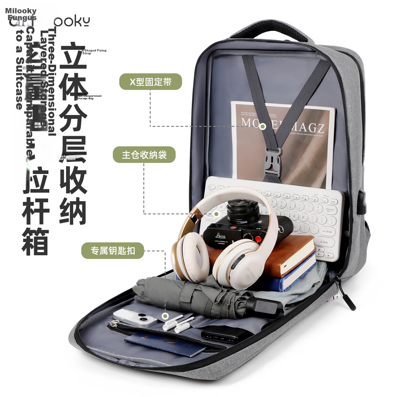 Milooky Men's 17.3/18 Inch Laptop Backpack High-End Business Travel Large Capacity Bag