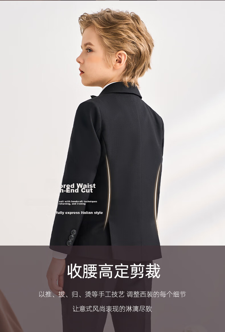 Romon Kids Suit Set Spring Autumn Boys Host Tuxedo Flower Boy Performance Outfit Black 170 15