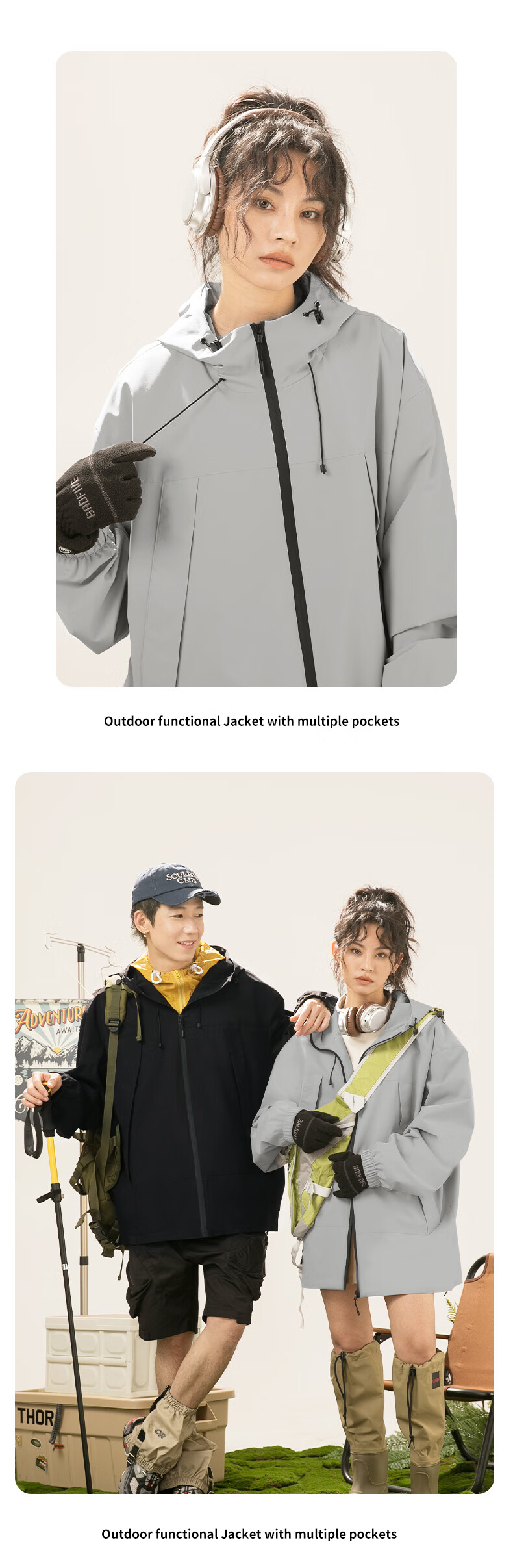GENIOLAMODE Men's Jacket, Spring And Autumn Hooded Outdoor Camping Functional Cycling Hiking Coat, Gray, XL 15