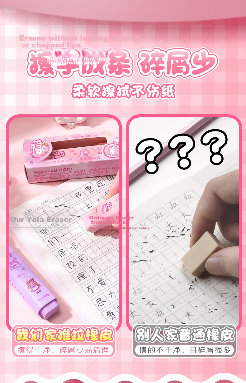 Kabaxiong Rotating Push-Pull Eraser, Cartoon Cute No-Trace Clean Eraser without Residue, Line Drawing Dog Desig 6