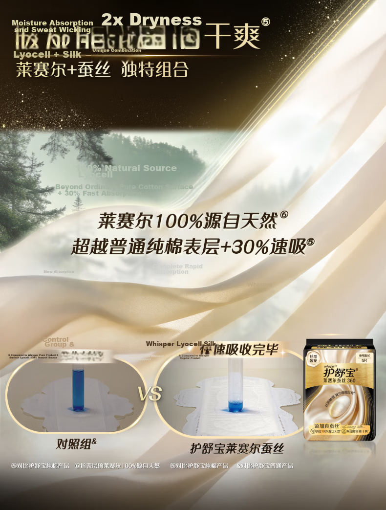Hushubao [Global First Release] Lyocell Silk Sanitary Napkins, Pads 160mm, 20 Pieces, Menstrual Pads, Sold by JD 2