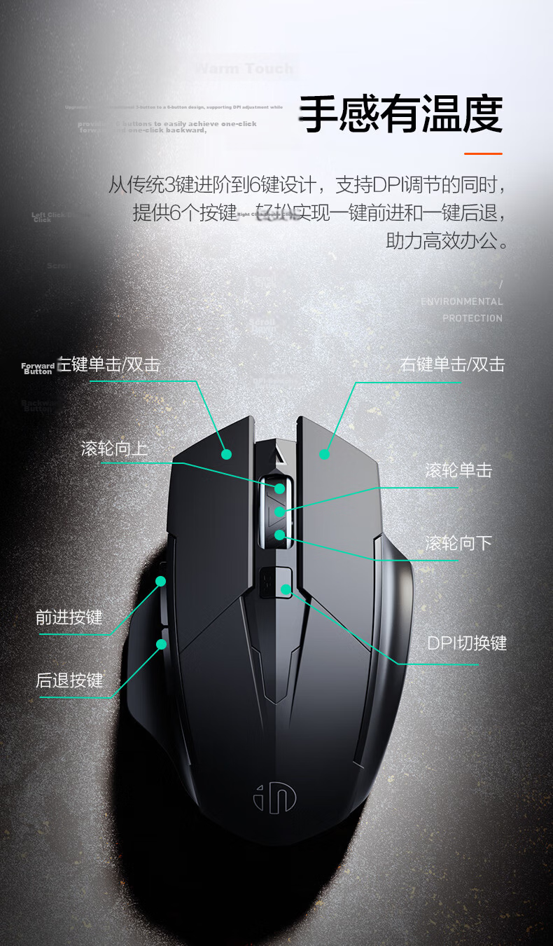 INPHIC M9V2 Wireless Mouse, Bluetooth Tri-Mode Rechargeable Quiet Office Computer Desktop Laptop 2.4G Universal Portable [Dual Device Switching/customizable Hotkeys] 3