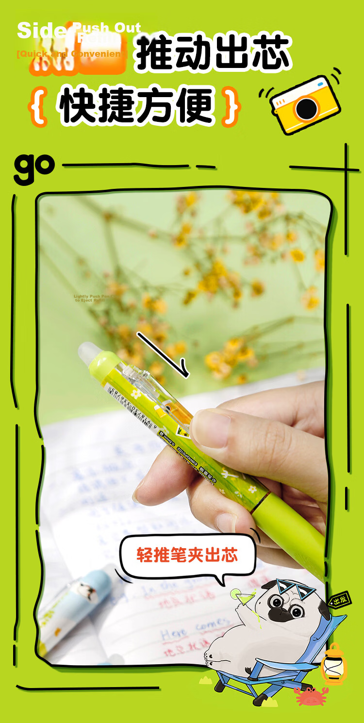 Comix Erasable Gel Pen Wu Huang Limited Edition Retractable 0.5mm Black Bullet Tip Cartoon Signature Pen for Elementary Students 4pcs EWHGP0104 5