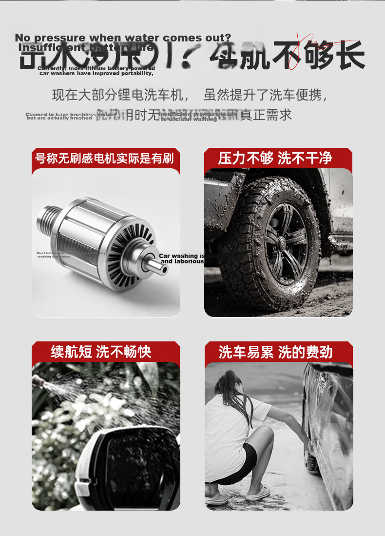 Jienuo Cordless Lithium Battery Car Washer, High-Pressure Water Gun, Household High-Power Booster Pump, Super Strong Pressure Cleaning Device, Dual Batteries 2