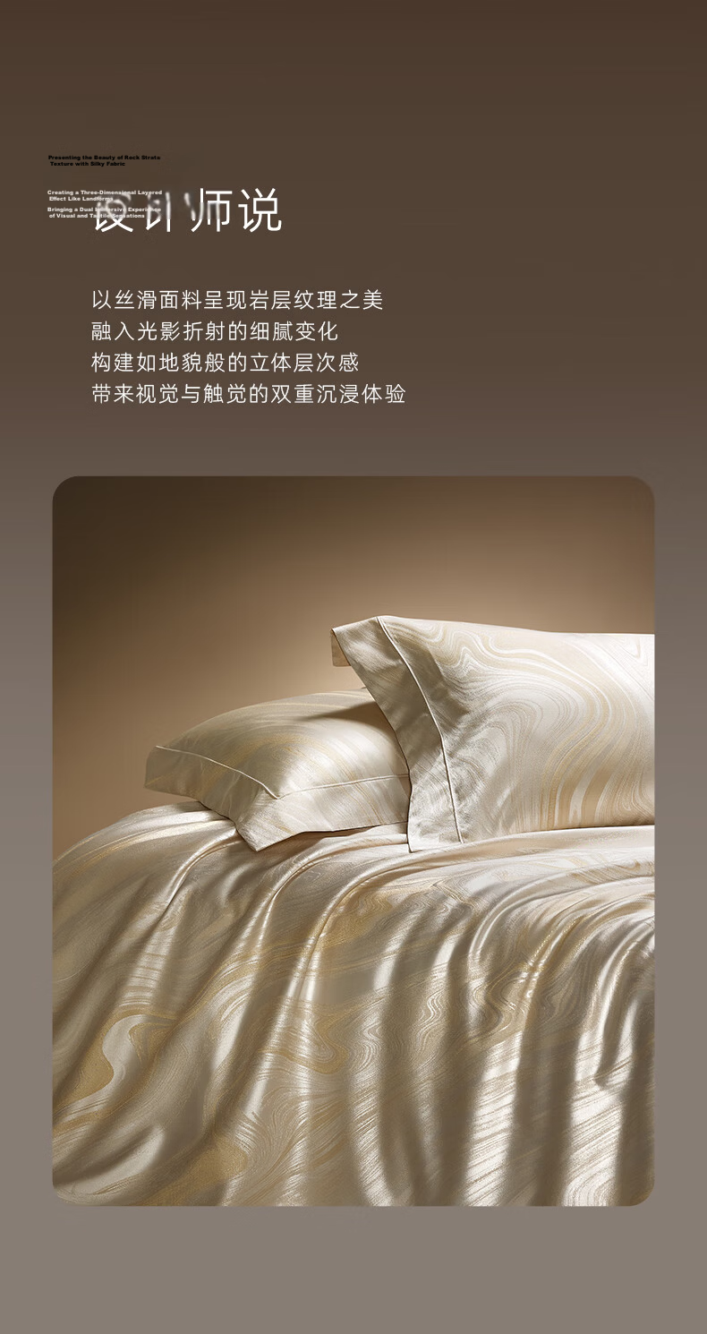 Luolai Home Textiles 100-Thread Count Long-Staple Cotton European Jacquard Four-Piece Set Luxury Bed Sheet Quilt Cover High-End Bedding Premium Gift Box Gold 200*230cm 2