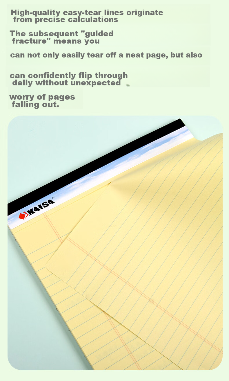 KAISA Yellow Flip-Top American Style A4 50-Sheet Sectioned Perforated Notebook Thin Draft Notebook College Student Exam Vocabulary Notebook 2-Pack 7
