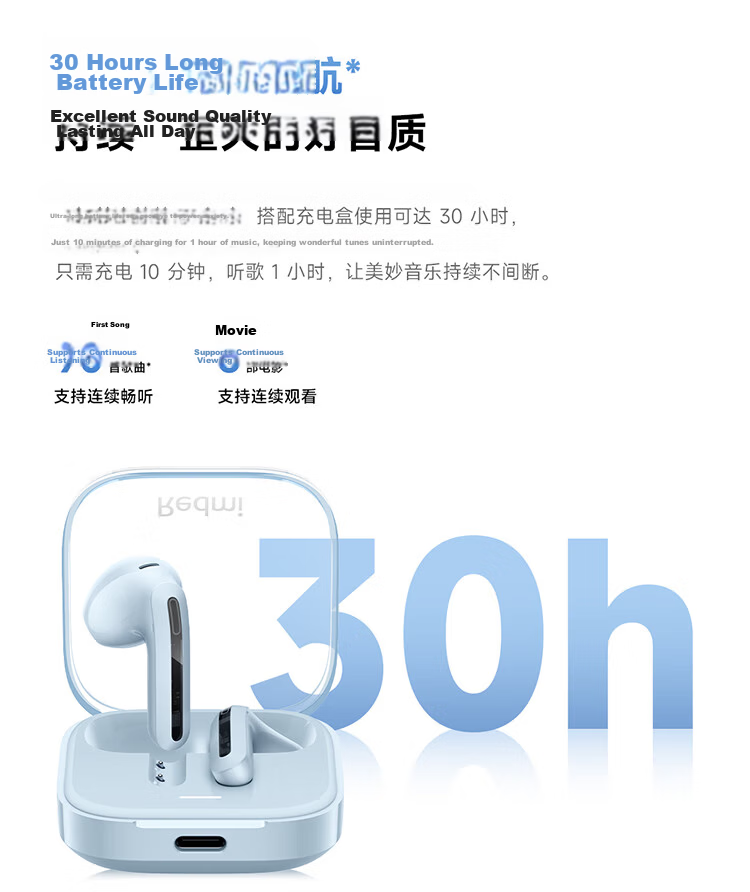 MI Redmi Buds 6 Vitality Edition Bluetooth Earphones 30-Hour Battery Life Compatible with Android and Apple Phones Blue 8