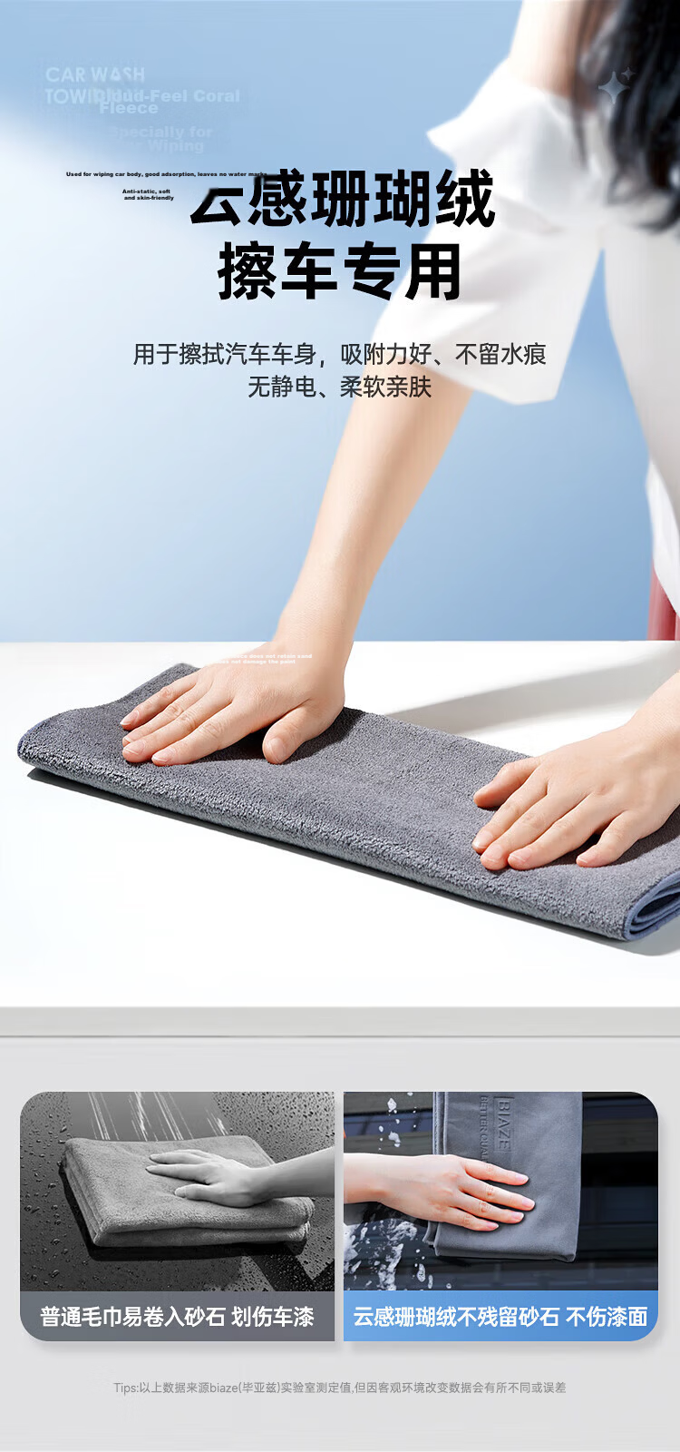 BIAZE Car Wash Towel Suede 30x60cm Thickened Glass Cleaning Interior Wiping Absorbent Cloth 3