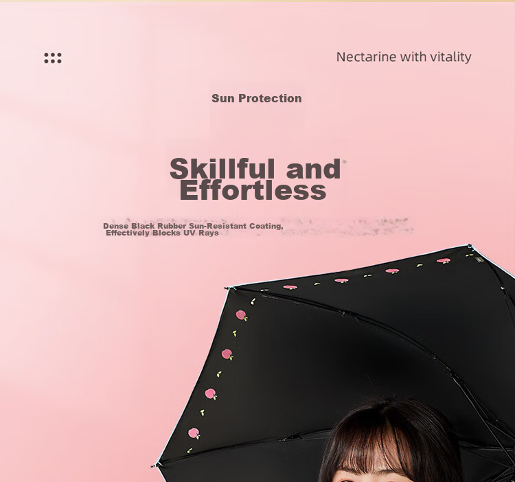 Paradise Umbrella UV Protection Five-Fold Compact Portable Fruit Pattern Folding Sturdy Dual-Use Rain and Sun Umbrella for Women Cheese Color 8