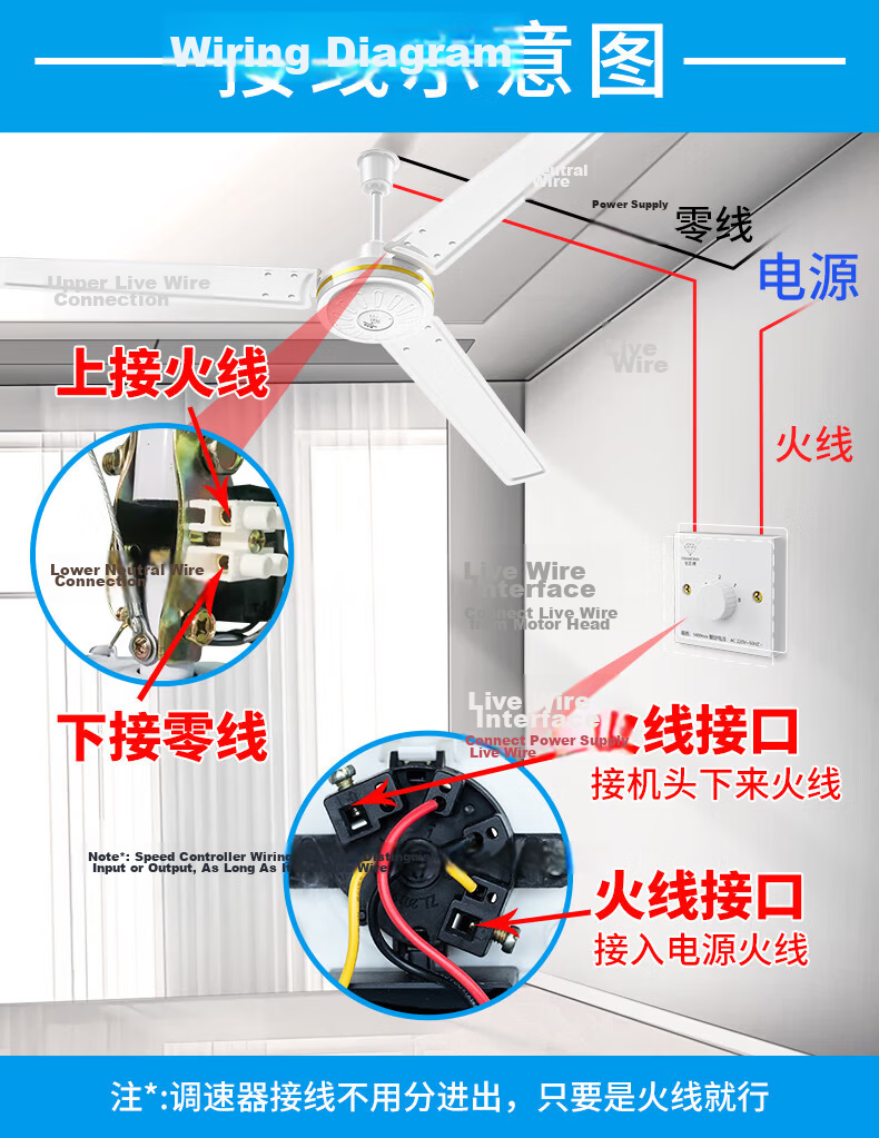 Diamond Brand Industrial Ceiling Fan 56 Inch 1.4m Large Airflow Ceiling Fan for Home Living Room Rooftop 14