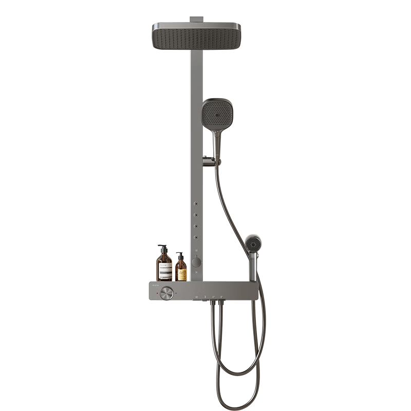HUIDA Constant Temperature Digital Shower Head, Complete Set with Pressure Boost, Home Bathroom Large Storage, Massage Bathing Kit, Gun Gray DW525S