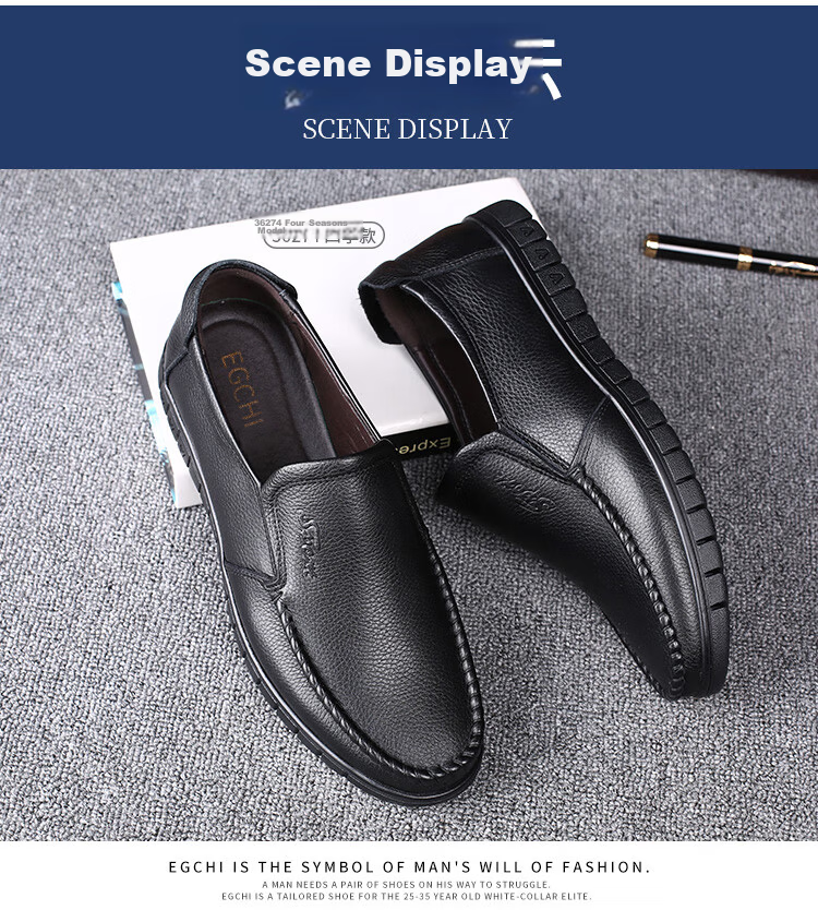EGCHI Business Casual Shoes for Men, Leather Slip-On Shoes, Top-Grain Cowhide, Middle-Aged Footwear, 36274 Hollow-Out Style, Size 40 19