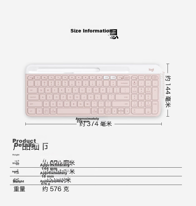Logitech Fashion Series K580 Wireless Bluetooth Keyboard, Office Keyboard, Portable Ultra-Thin Laptop Keyboard, Tablet Keyboard, Zhuyu Pink, 101 Keys 7