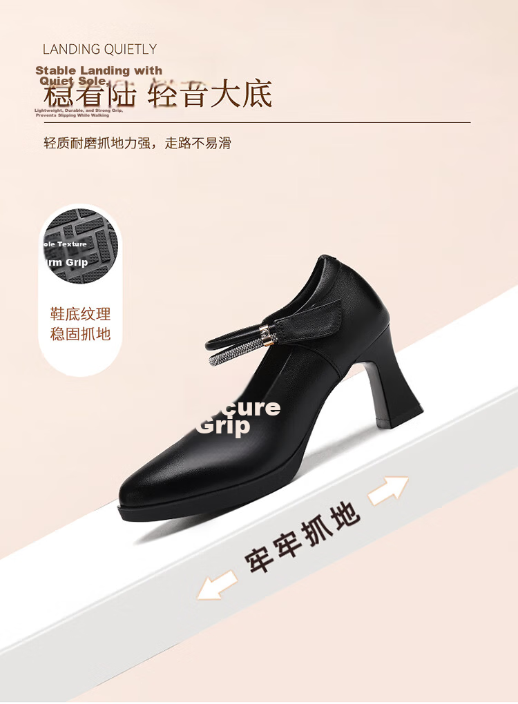 Red Dragonfly Women's Autumn Breathable Mary Jane High Heels Versatile Lightweight Leather Shoes WLB253961 Black Size 36 6
