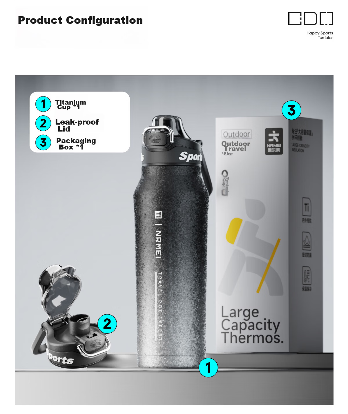 ERM Pure Titanium Insulated Water Bottle Men's Large Capacity Lightweight Outdoor Sports Portable Cycling Pure Titanium Flask Cup 31
