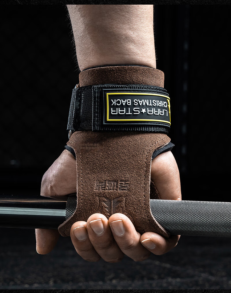 LARASTAR Ghost Back Support Strap Deadlift Pull-Up Fitness Gloves Palm Protection Single Bar Dumbbell Cowhide Sports Wrist Wrap Anti-Slip Black 9